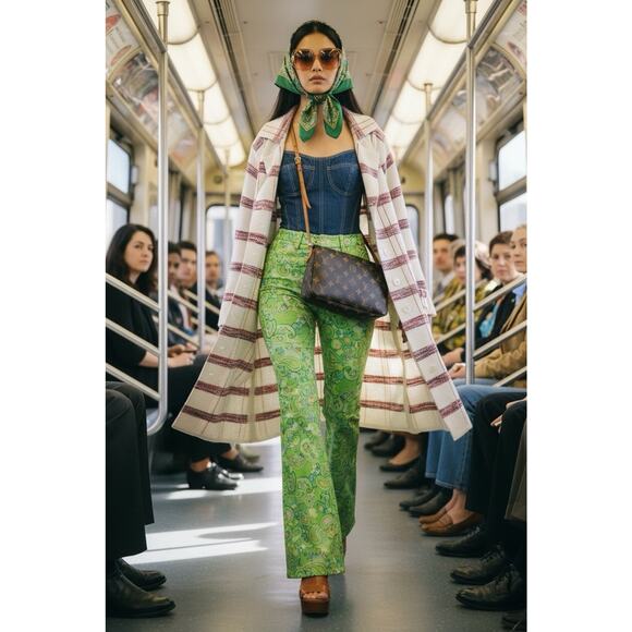 American Vintage Sweaters - Vintage 70s Knit Fashion Plaid Long Cardigan Sweater Acrylic L Coastal Grandma